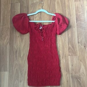Hello Molly Red Ruched Tie Front Mini Dress